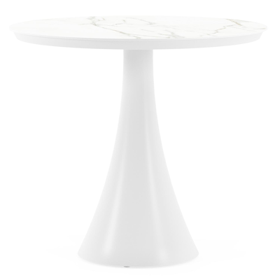 Table de jardin Fano en aluminium blanc et céramique pleine calacatta - Dia. 85 x H 75 cm