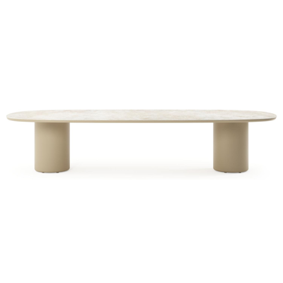 Amico low dining tuintafel bombo in beige aluminium en volkeramiek Rapolano - L 320 x B 130 x H 61 cm