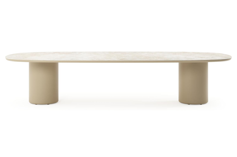Amico low dining tuintafel bombo in beige aluminium en volkeramiek Rapolano - L 320 x B 130 x H 61 cm