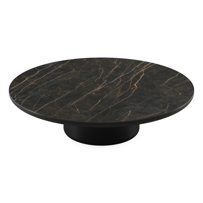 Table de basse Amico ronde en aluminium noir et céramique pleine Black Obsession - Diam. 110 x Haut. 28 cm