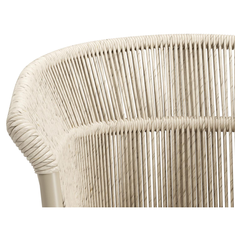 Matera tuinstoel in beige aluminium en beige gedraaide ronde wicker met kussen in rustic weather+ softtouch