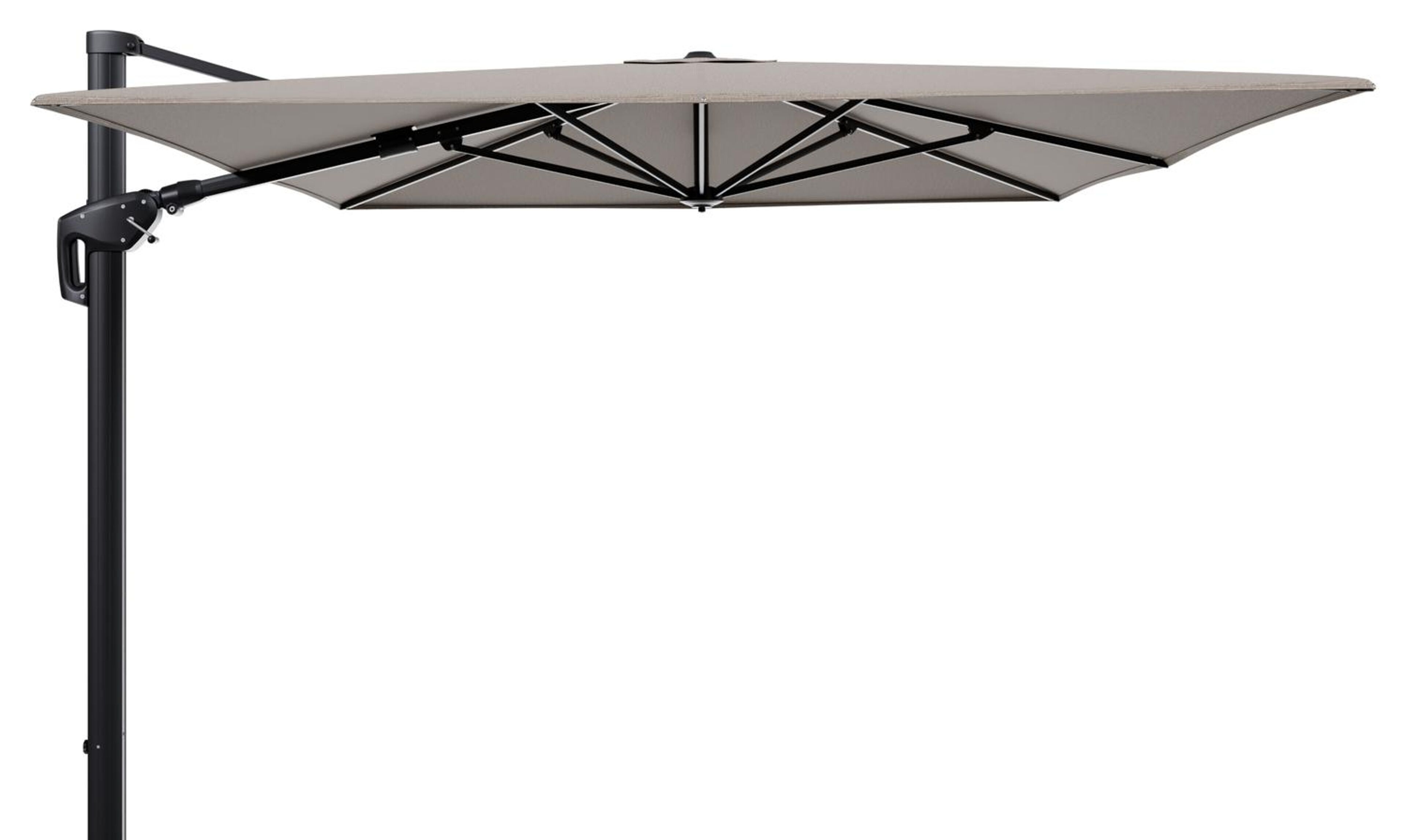 Parasol pendant Minore avec fonction tilt en aluminium noir et toile de parasol en All Weather Solica Firenze Earth  - Lg.1 400 x Lg.2 300 cm (sans pied de parasol)