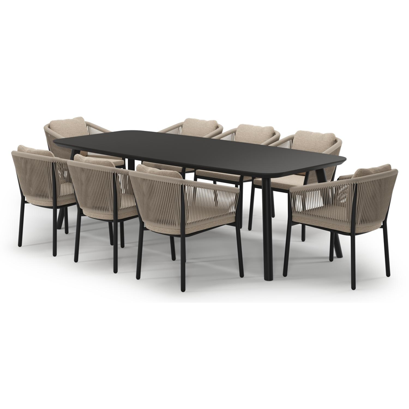 Mosa tuinset in zwart aluminium en notte minerale sintered stone met 8 Gerona tuinstoelen