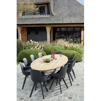 Borato tuintafel in zwart aluminium met tafelblad in teak - L 280 x B 135 cm