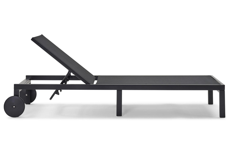 Set van 2 verstelbare Alba ligbedden in zwart aluminium en zwart textileen