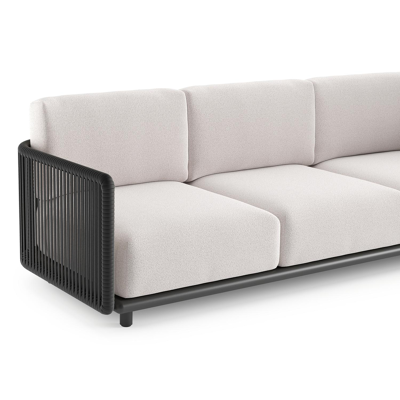 Organo loungeset in zwart aluminium en zwart verticaal geweven luxe vlakke rope met ego eggshell all weather Solica kussen