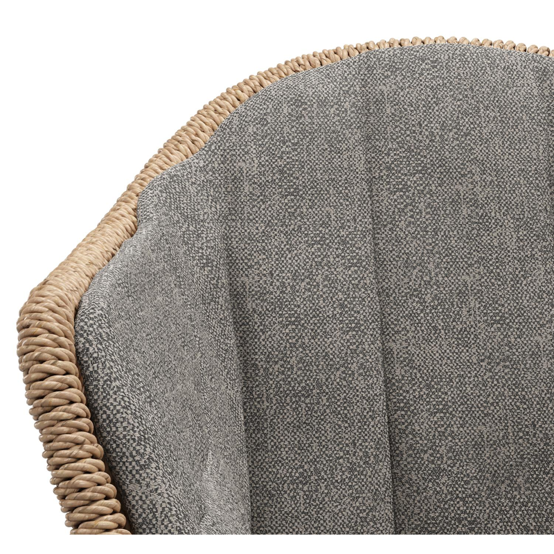 Pagino tuinstoel in teak en naturel ronde wicker met zitkussen in All Weather Sunbrella® Luxe Chartres Drizzle