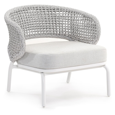 Donato loungezetel 1-zit in wit aluminium en wit wicker met lopi ash all weather sunbrella® luxe kussen