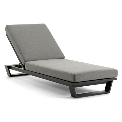 Pagino verstelbaar ligbed in zwart aluminium met natte charcoal chine Sunbrella® Premium kussen