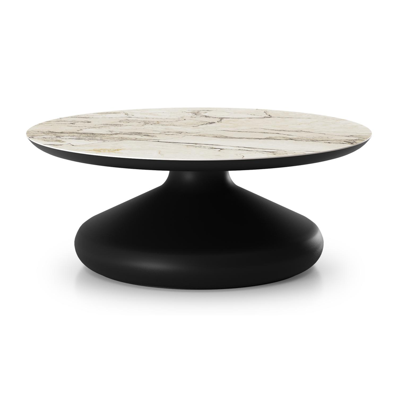 Table de basse Bomero ronde en aluminium noir et céramique pleine Colorado Dunes - Diam. 84 x Haut. 32.2 cm