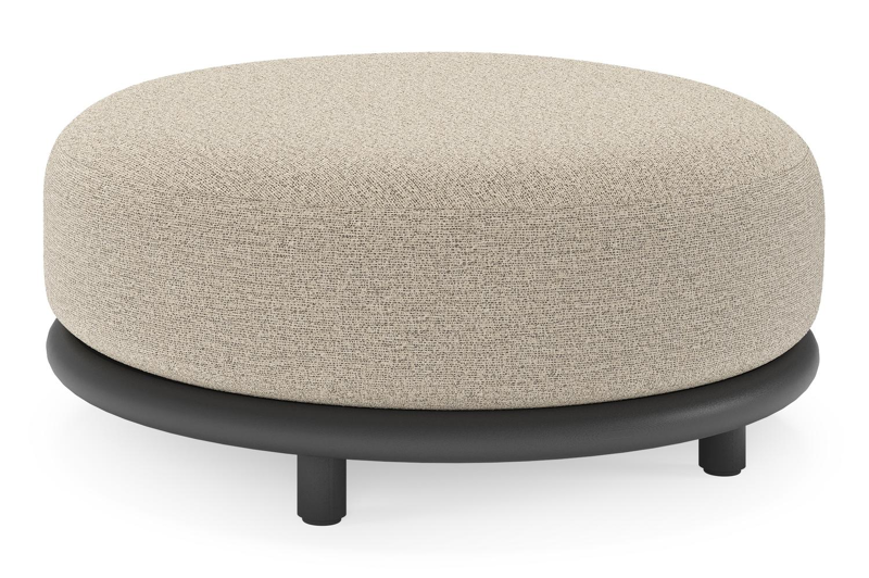 Lomano poef in zwart aluminium en beige verticaal geweven luxe vlakke rope met Catania Beige all weather cosytica