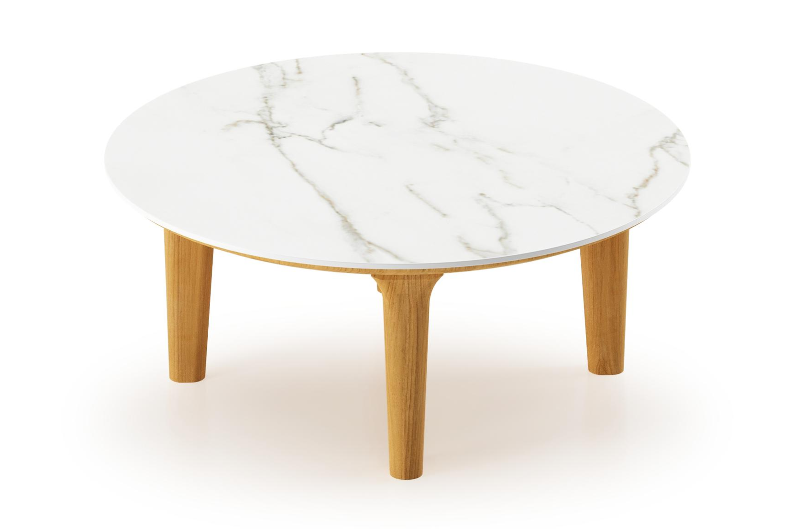 Bomero loungetafel rond in teak en volkeramiek Calacatta - Dia. 85 x H 25 cm