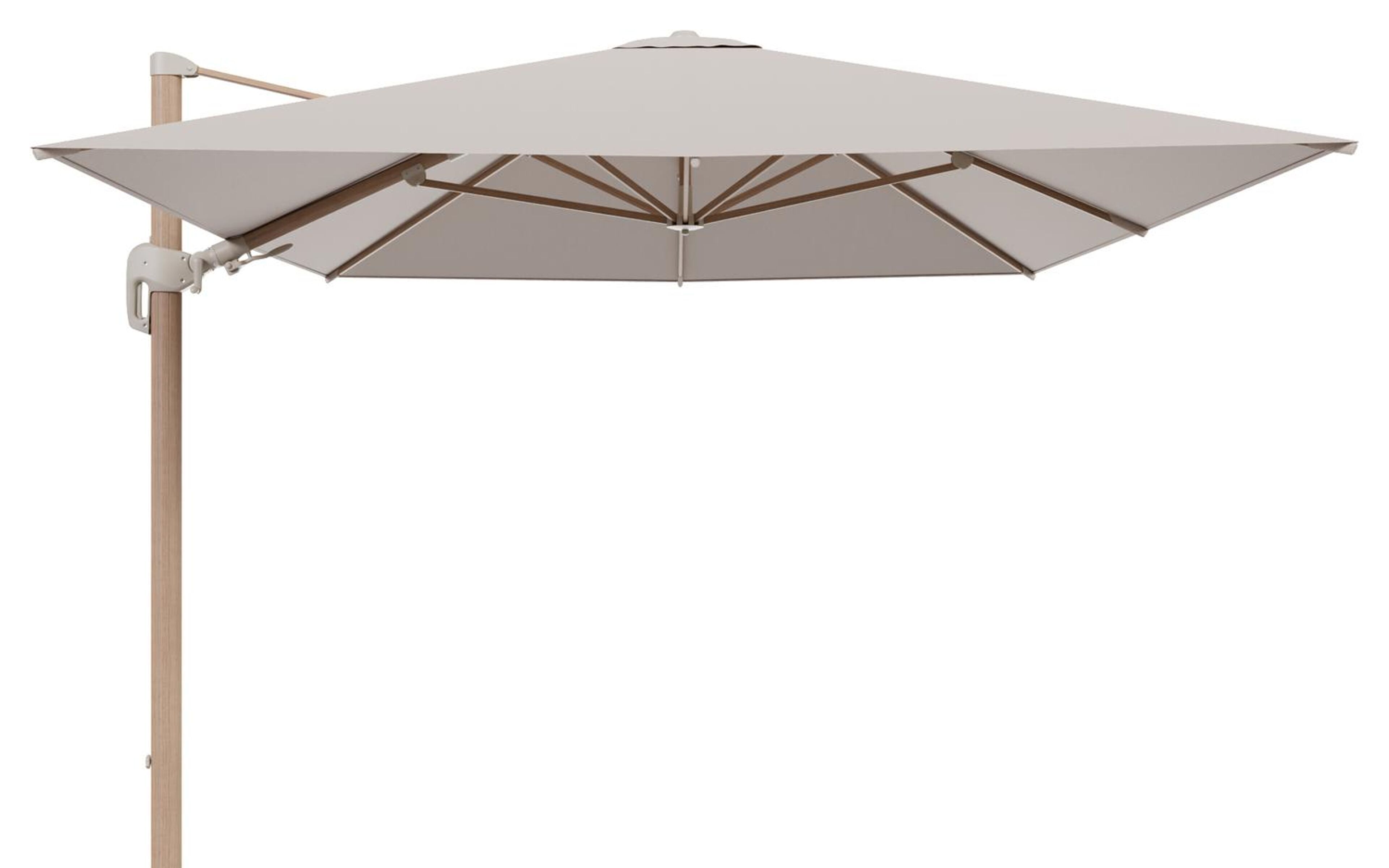 Rufina zweefparasol tiltfunctie in houtlook aluminium en parasoldoek in All Weather Sunbrella® Luxe Wander Pilat  - L1 400 x L2 300 cm (zonder voet) (zonder voet)