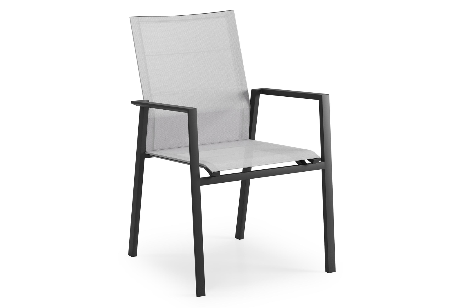 Cirello stapelbare tuinstoel in zwart aluminium en grijs textilene