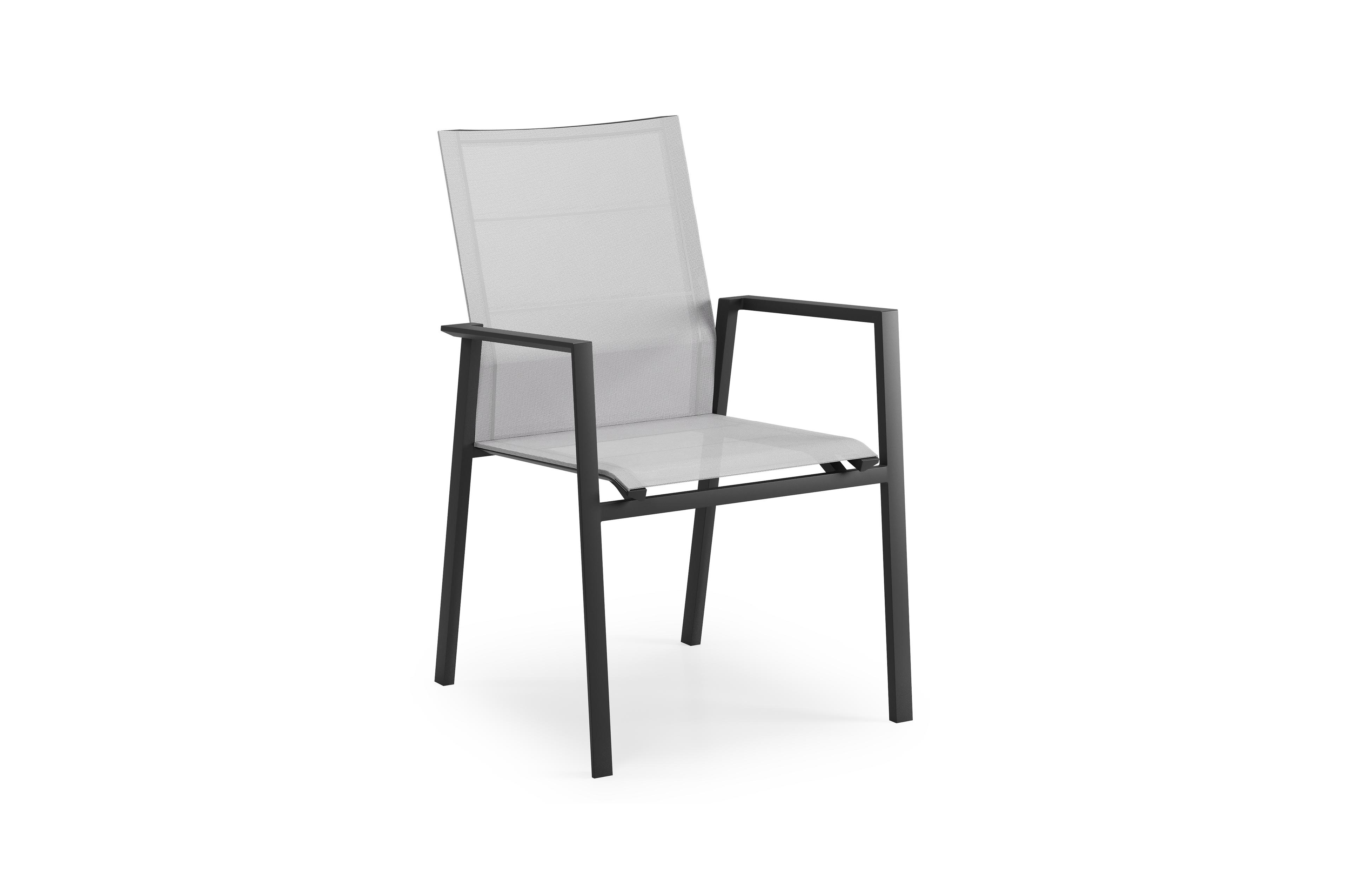 Cirello stapelbare tuinstoel in zwart aluminium en grijs textilene