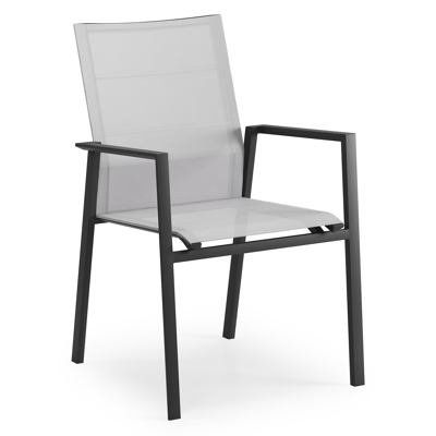 Chaise de jardin empilable Cirello in aluminium noir et textilène gris