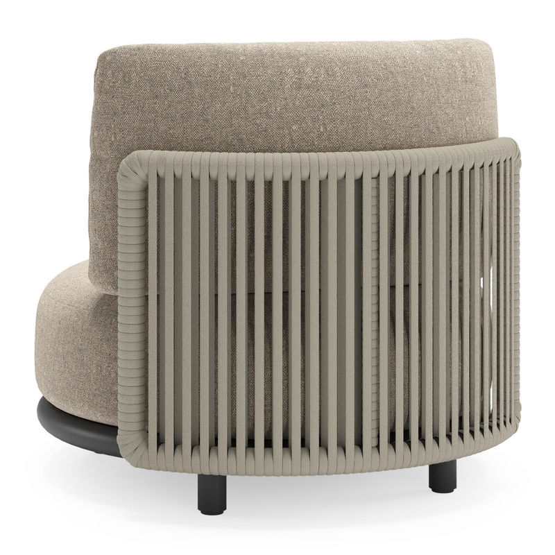 Lomano loungestoel in zwart aluminium en beige verticaal geweven luxe vlakke rope met Chartres Pewter all weather sunbrella® luxe