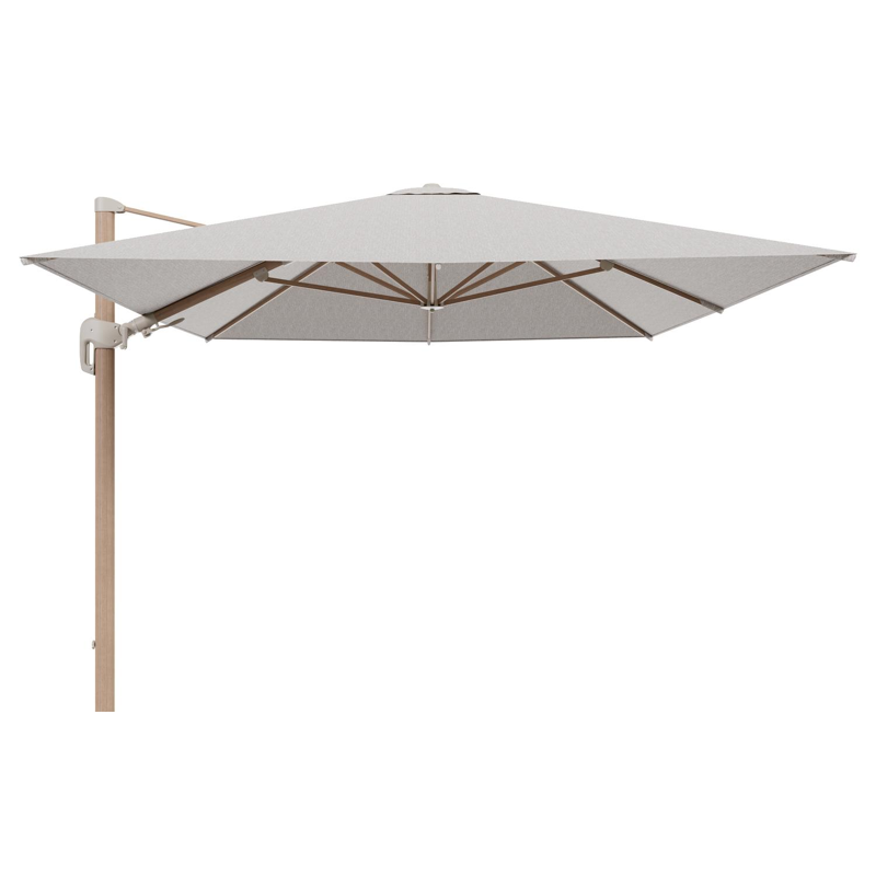 Parasol pendant Rufina avec fonction tilt en aluminium aspect de bois et toile de parasol en All Weather Sunbrella® Luxe Tundra Sand  - Lg.1 400 x Lg.2 300 cm (sans pied de parasol