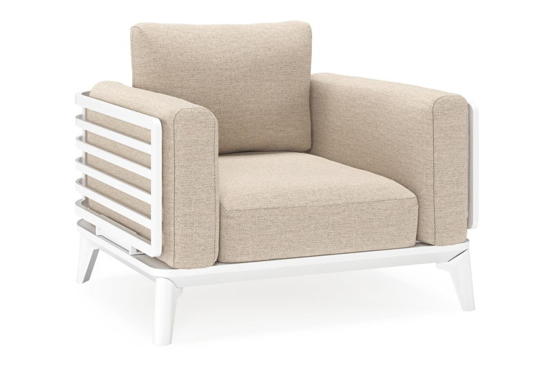 Mosa loungestoel in wit aluminium met rustic weather+ softtouch kussens