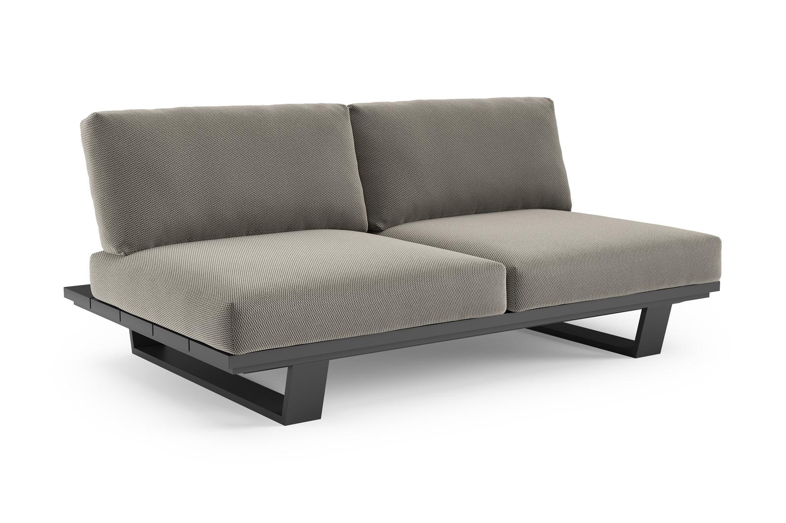 Pagino loungebank in zwart aluminium met lopi charcoal all weather sunbrella® luxe kussen