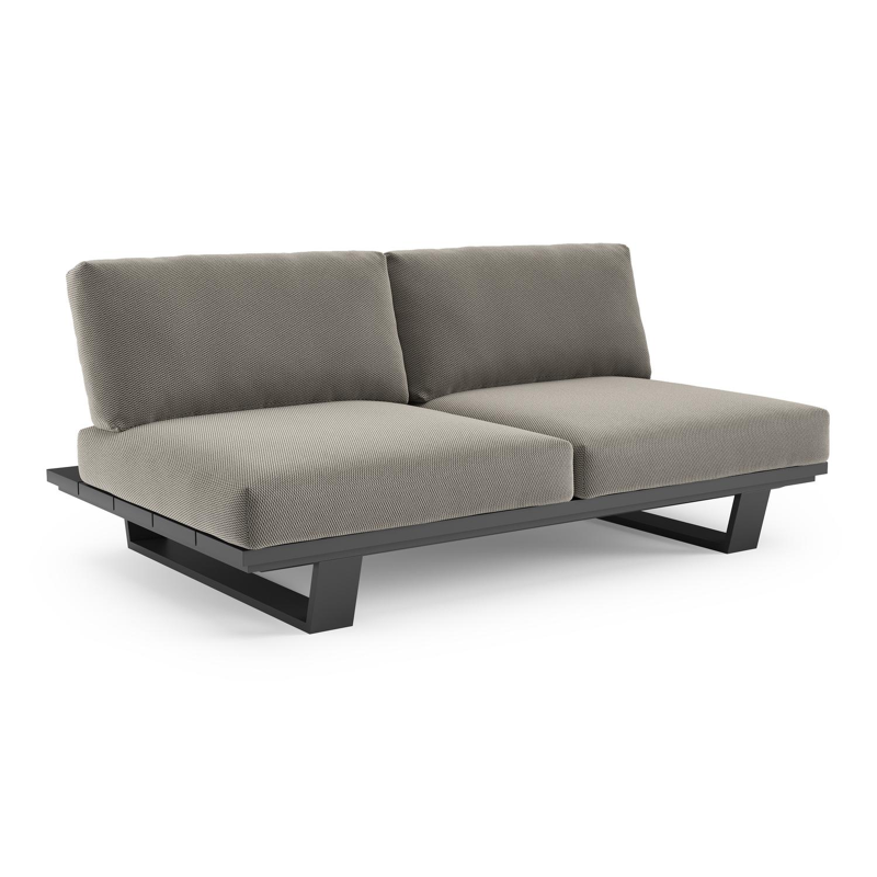 Pagino loungebank in zwart aluminium met lopi charcoal all weather sunbrella® luxe kussen