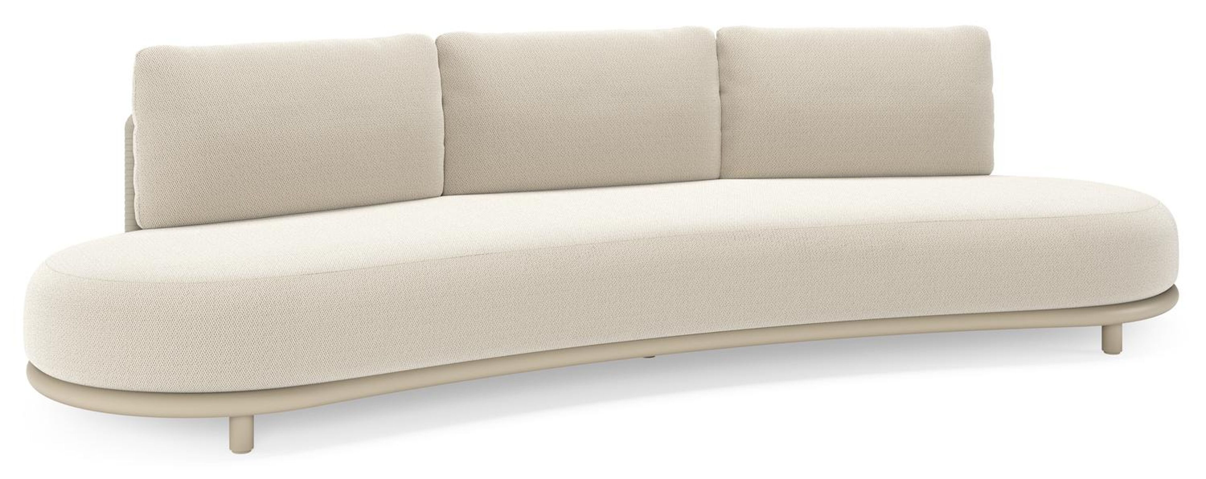 Lomano loungebank in beige aluminium en beige verticaal geweven luxe vlakke rope met Lopi Marble all weather sunbrellaÂ® luxe