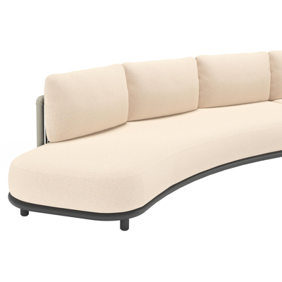 Canapé de jardin Lomano en aluminium noir et corde luxe plate tissée verticalement beige et coussins en all weather sunbrella® luxe Heritage Papyrus