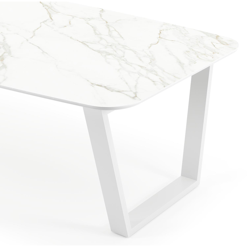 Pagino tuintafel in wit aluminium en volkeramiek calacatta - L 255 x B 115 x H 74 cm