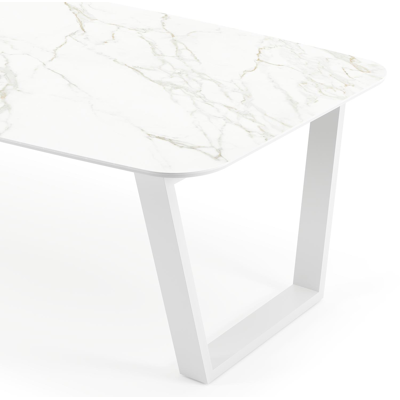 Pagino tuintafel in wit aluminium en volkeramiek calacatta - L 255 x B 115 x H 74 cm