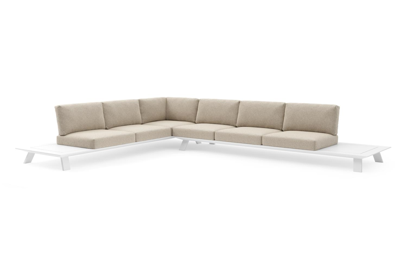 Cesano loungehoek in wit aluminium met bora desert all weather Cosytica kussen