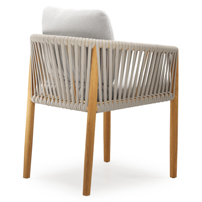 Organo tuinstoel in teak en beige verticaal geweven luxe vlakke rope met zitkussen in All Weather Solica Soul Optik