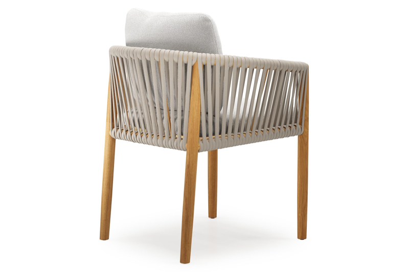 Organo tuinstoel in teak en beige verticaal geweven luxe vlakke rope met zitkussen in All Weather Solica Soul Optik