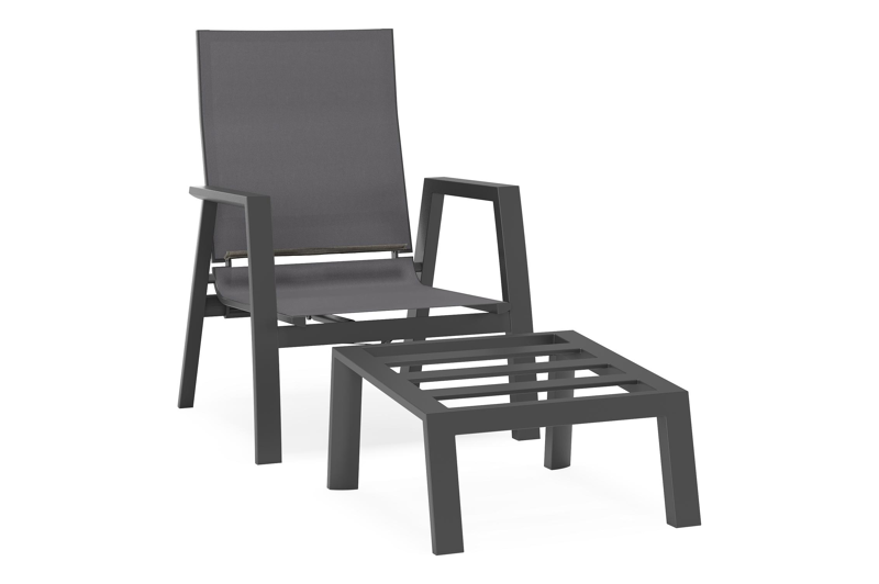 Mismo loungestoel in zwart aluminium met grijs weather+ softtouch kussens