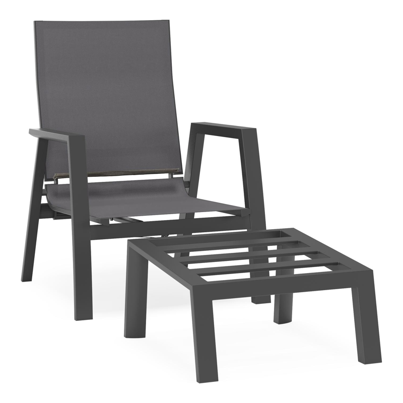 Mismo loungestoel in zwart aluminium met grijs weather+ softtouch kussens