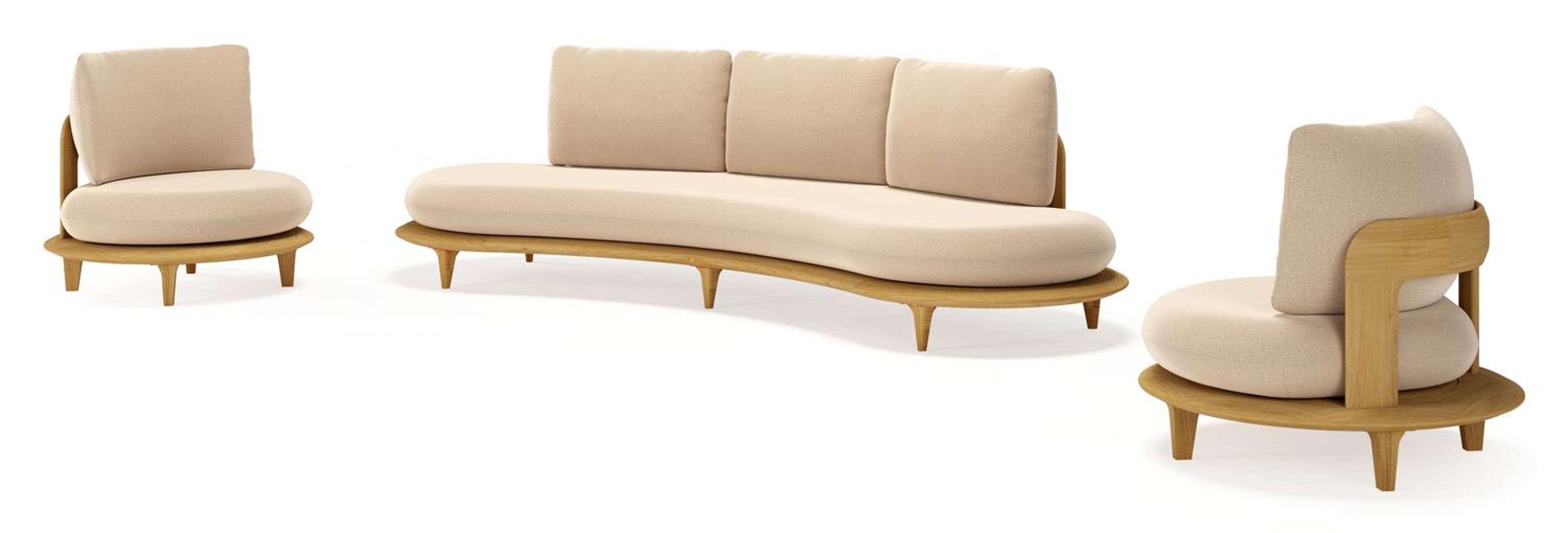 Bomero loungeset in teak met natte heather beige all weather sunbrella® luxe kussen