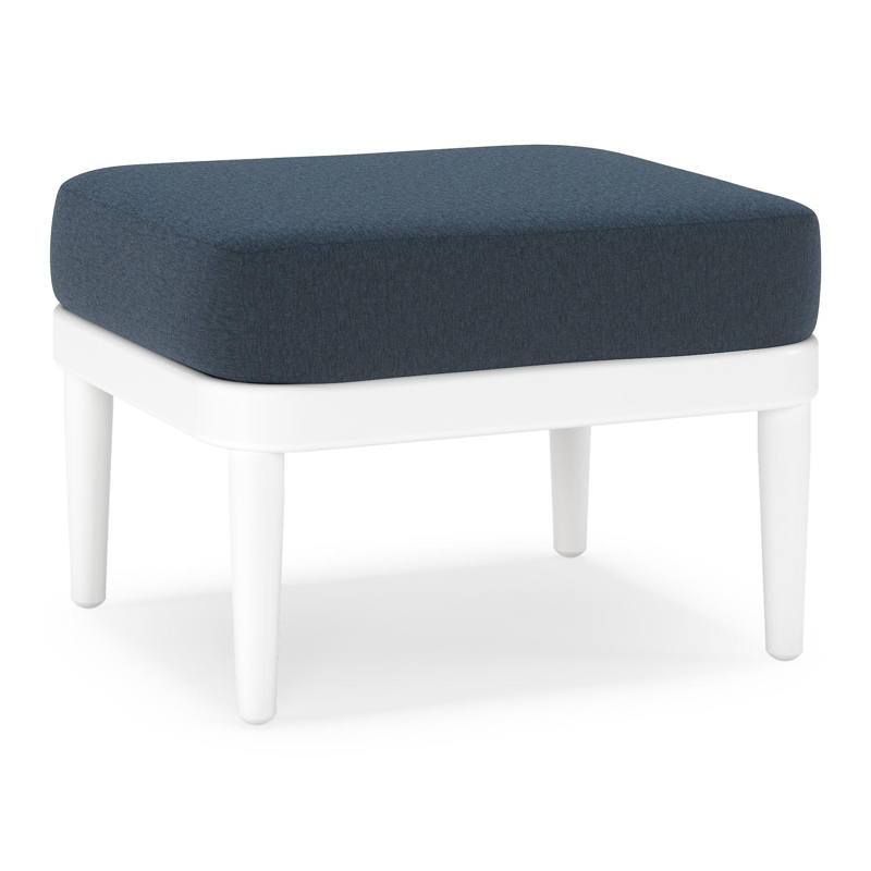 Pouf Orso en aluminium blanc et coussins en all weather sunbrella® luxe Heritage Indigo