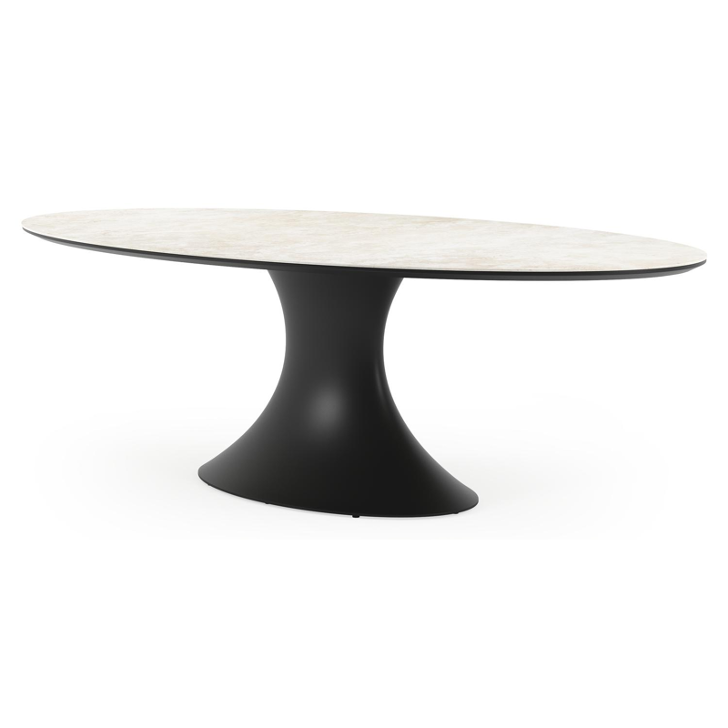 Table de jardin Fano ovale en aluminium noir et céramique pleine Rapolano Lg. 240 x Lrg. 135 cm