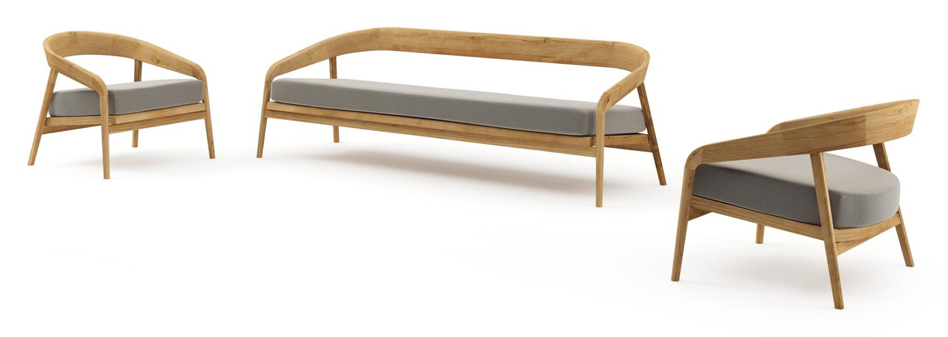 Lacrima loungeset in teak met lopi charcoal all weather Sunbrella® luxe kussen