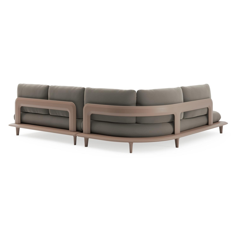 Bomero loungehoek in taupe aluminium met natte carbon beige all weather sunbrella® luxe kussen