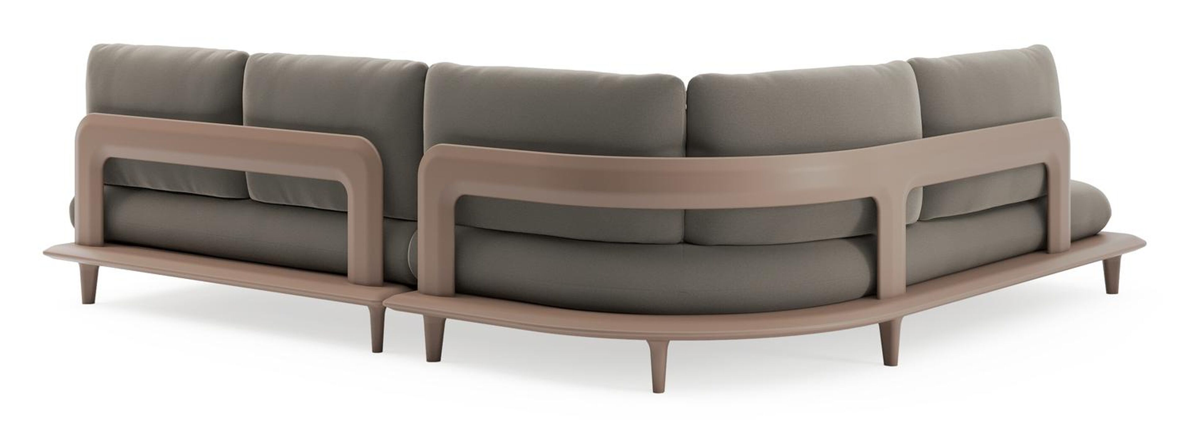 Salon de jardin d'angle Bomero en aluminium taupe et coussins en all weather sunbrella® luxe natte carbon beige