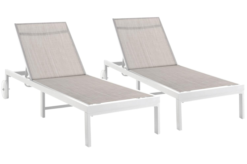 Set van 2 verstelbare Alba ligbedden in wit aluminium en grijs textileen