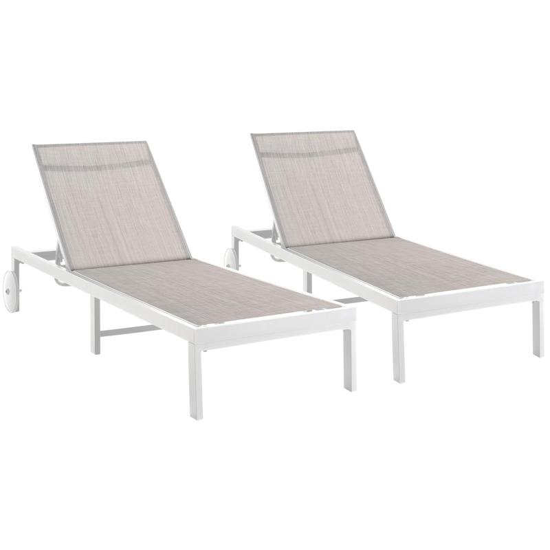 Set van 2 verstelbare Alba ligbedden in wit aluminium en grijs textileen