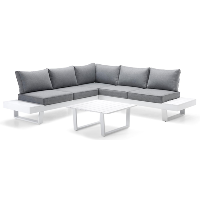 Alora loungehoek in wit aluminium met grijs polyester kussens en loungetafel