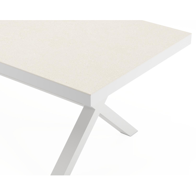 Reza tuintafel rechthoekig in wit aluminium en sintered stone Crema minerale - L 220 x B 92 x H 73.5 cm