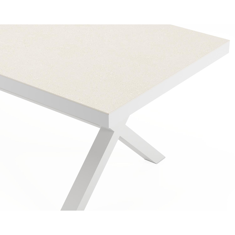 Reza tuintafel rechthoekig in wit aluminium en sintered stone Crema minerale - L 220 x B 92 x H 73.5 cm
