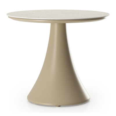 Fano low dining loungetafel rond in beige aluminium en volkeramiek Shilin - Dia. 65 x H 40 cm