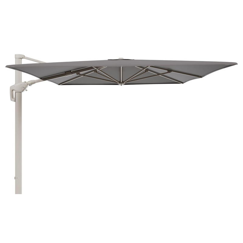 Minore zweefparasol met tiltfunctie in beige aluminium en Natte Nature Grey All Weather Sunbrella® Luxe parasoldoek - L1: 400 x L2: 300 cm (zonder voet)
