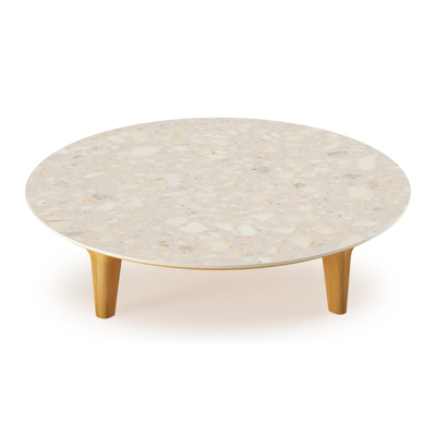 Bomero loungetafel in teak en volkeramiek Retrostone - Dia. 85 cm