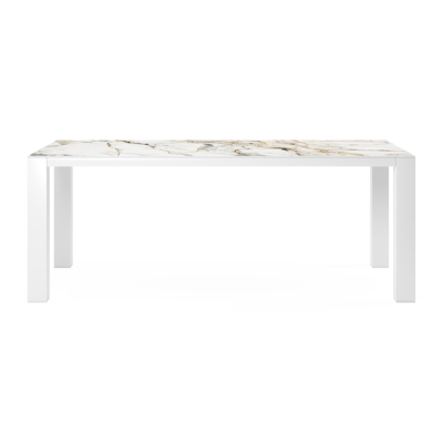 Nano tuintafel in wit aluminium en volkeramiek calacatta luxe - L 200 x B 100 x H 76 cm